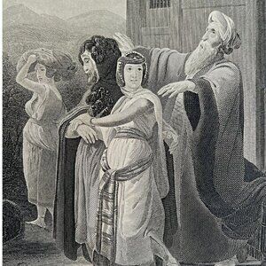 Rebekah Departure Steel Engraving 1872 Schopin Victorian Religious Art DWAA6
